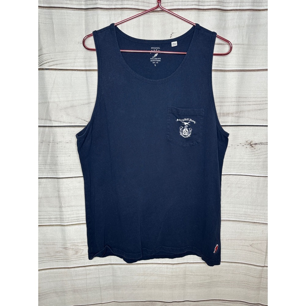 League Tank Top Mens Large Navy Blue Schuylkill Navy Rowing American Flag Pocket